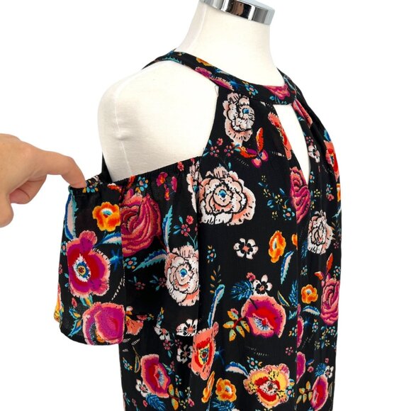 Lily Rose Floral Cold Shoulder Mini Dress Black Multicolor Size XL - Picture 5 of 10
